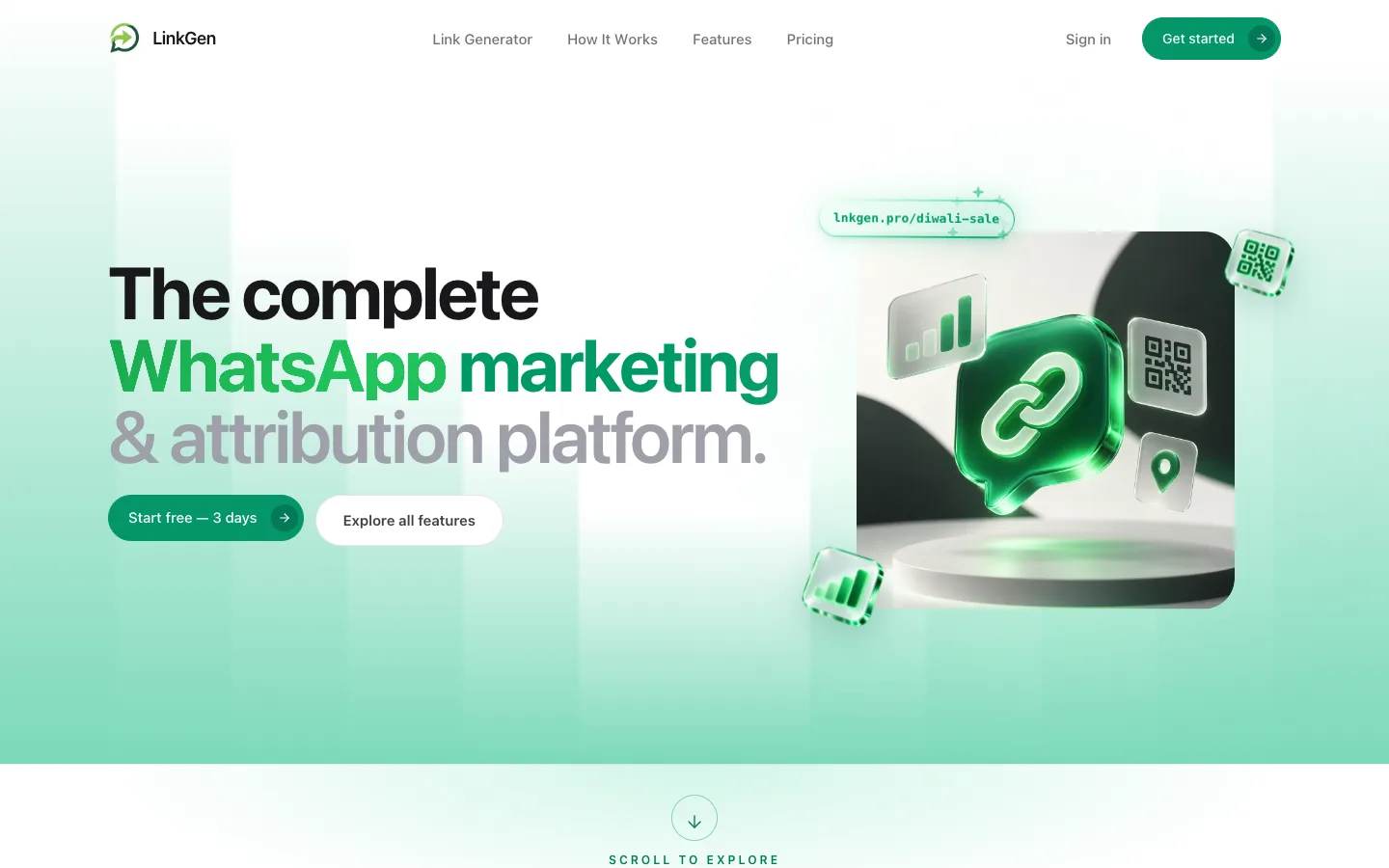 LinkGen — WhatsApp Link & Attribution Platform screenshot 1